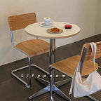 Modern Minimalist Solid Wood Plywood Stainless Steel Aluminum Round Dining Table 1-Tier For Dining Room & Kitchen DFM-F