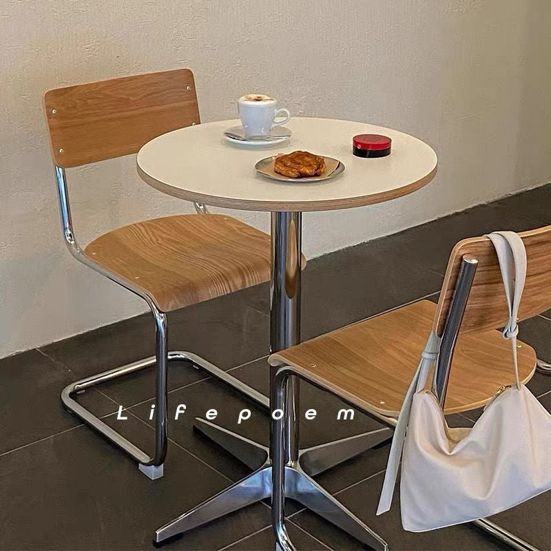 Modern Minimalist Solid Wood Plywood Stainless Steel Aluminum Round Dining Table 1-Tier For Dining Room & Kitchen