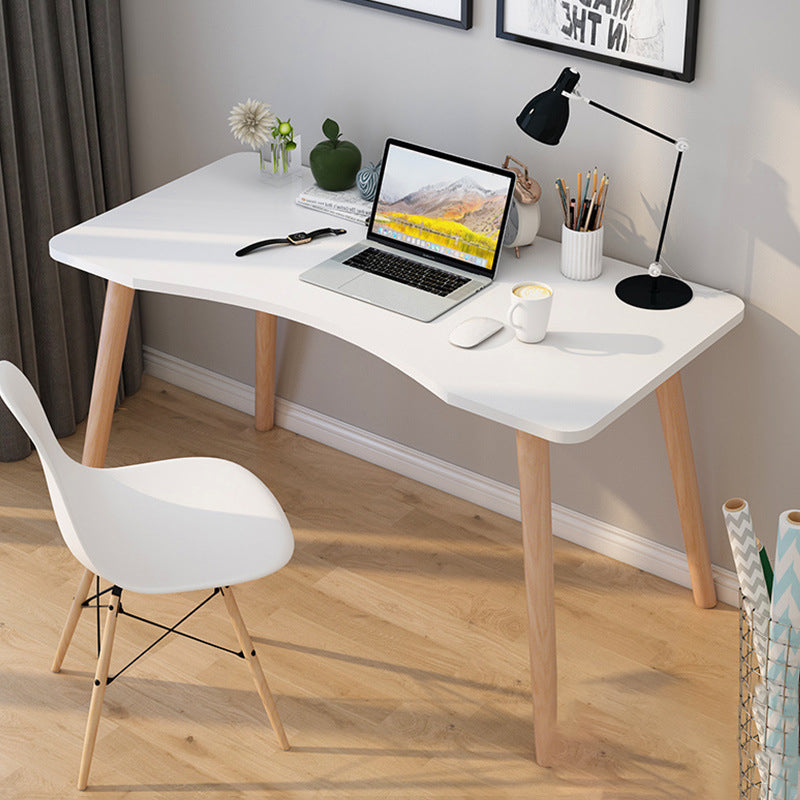 Contemporary Scandinavian MDF Wood Curved Rectangular Desk 1-Tier For Home Office