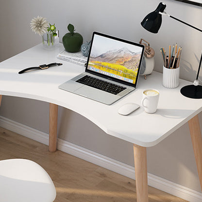 Contemporary Scandinavian MDF Wood Curved Rectangular Desk 1-Tier For Home Office