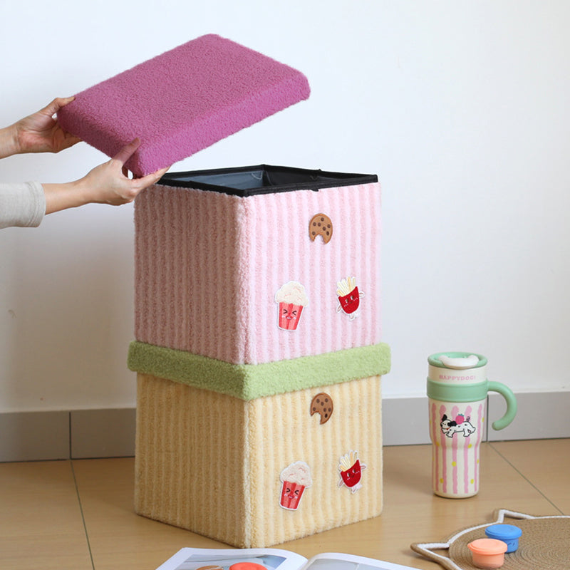 Lumendat Contemporary Creative MDF & Cotton Square Kids Low Stool With Foldable Design & 1-Storage Space For Entryway And Living Room Lumendat