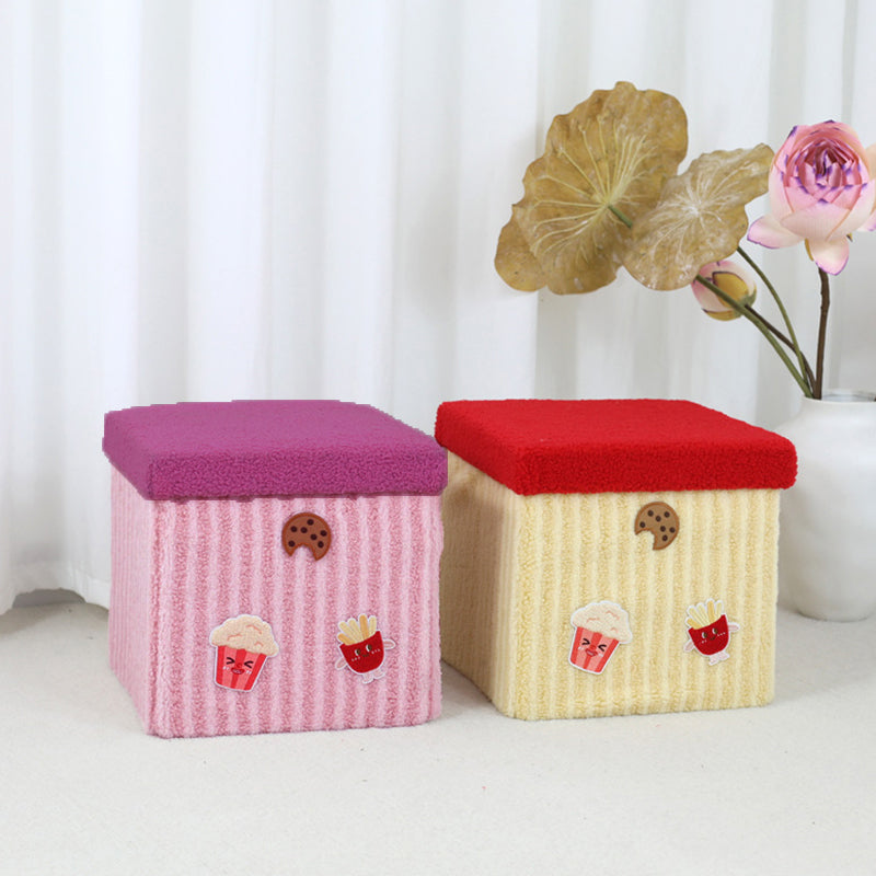 Lumendat Contemporary Creative MDF & Cotton Square Kids Low Stool With Foldable Design & 1-Storage Space For Entryway And Living Room Lumendat