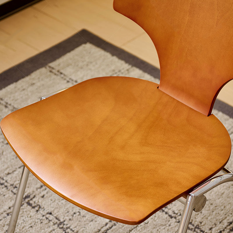 Traditional Vintage Ginkgo Leaves Shape Plywood Stainless Steel Faux Leather Dining Chair Backrest Armless For Dining Room Lumendat