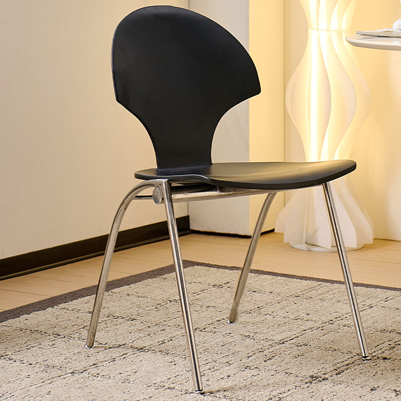 Traditional Vintage Ginkgo Leaves Shape Plywood Stainless Steel Faux Leather Dining Chair Backrest Armless For Dining Room Lumendat