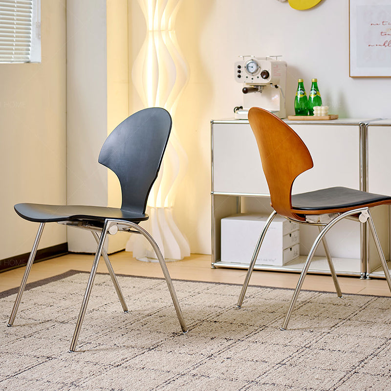 Traditional Vintage Ginkgo Leaves Shape Plywood Stainless Steel Faux Leather Dining Chair Backrest Armless For Dining Room Lumendat