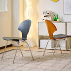 Traditional Vintage Ginkgo Leaves Shape Plywood Stainless Steel Faux Leather Dining Chair Backrest Armless For Dining Room Lumendat