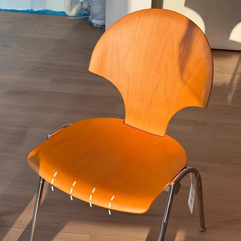 Traditional Vintage Ginkgo Leaves Shape Plywood Stainless Steel Faux Leather Dining Chair Backrest Armless For Dining Room Lumendat
