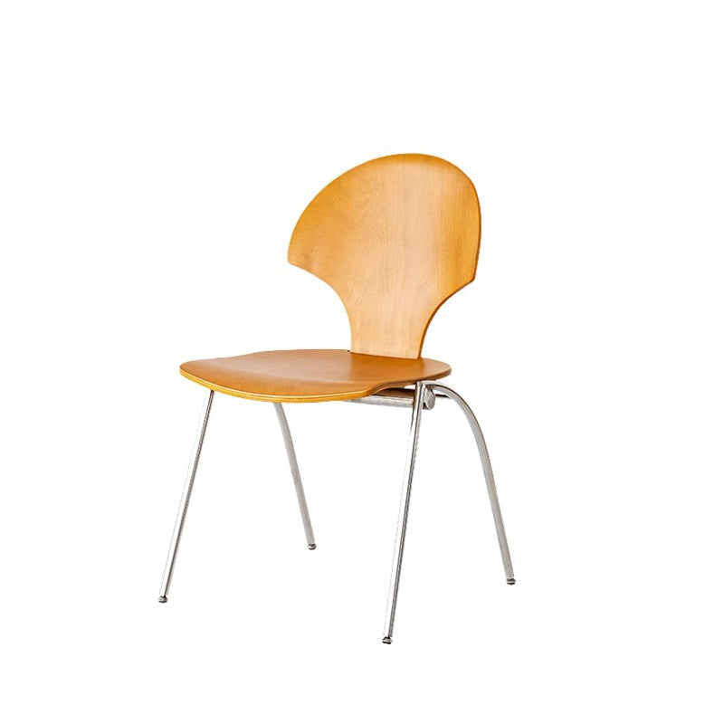 Traditional Vintage Ginkgo Leaves Shape Plywood Stainless Steel Faux Leather Dining Chair Backrest Armless For Dining Room Lumendat