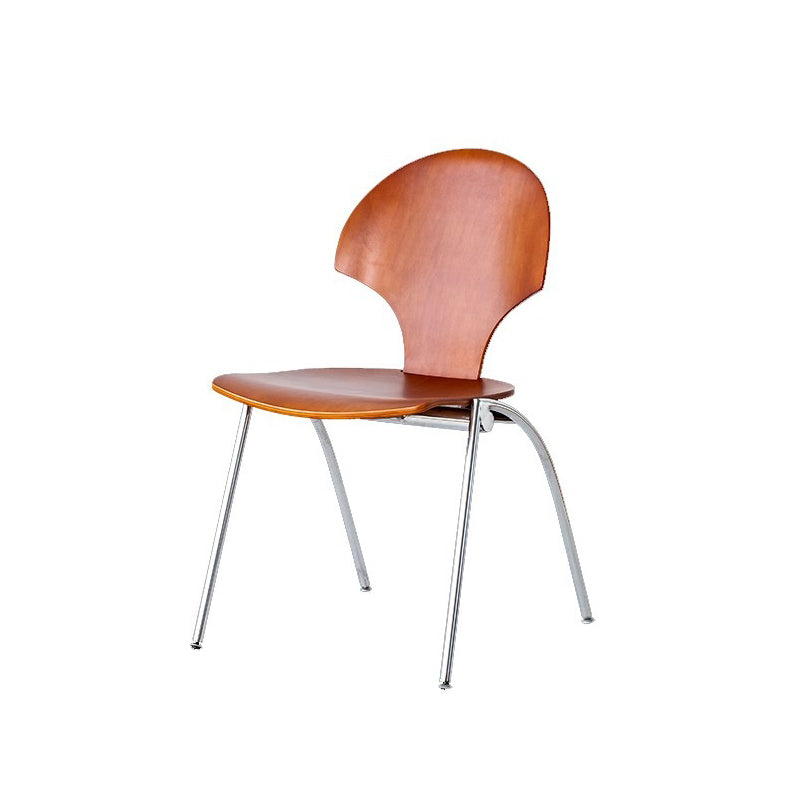 Traditional Vintage Ginkgo Leaves Shape Plywood Stainless Steel Faux Leather Dining Chair Backrest Armless For Dining Room Lumendat