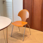 Traditional Vintage Ginkgo Leaves Shape Plywood Stainless Steel Faux Leather Dining Chair Backrest Armless For Dining Room Lumendat