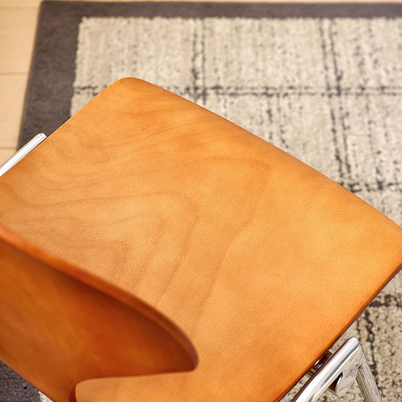 Traditional Vintage Ginkgo Leaves Shape Plywood Stainless Steel Faux Leather Dining Chair Backrest Armless For Dining Room Lumendat