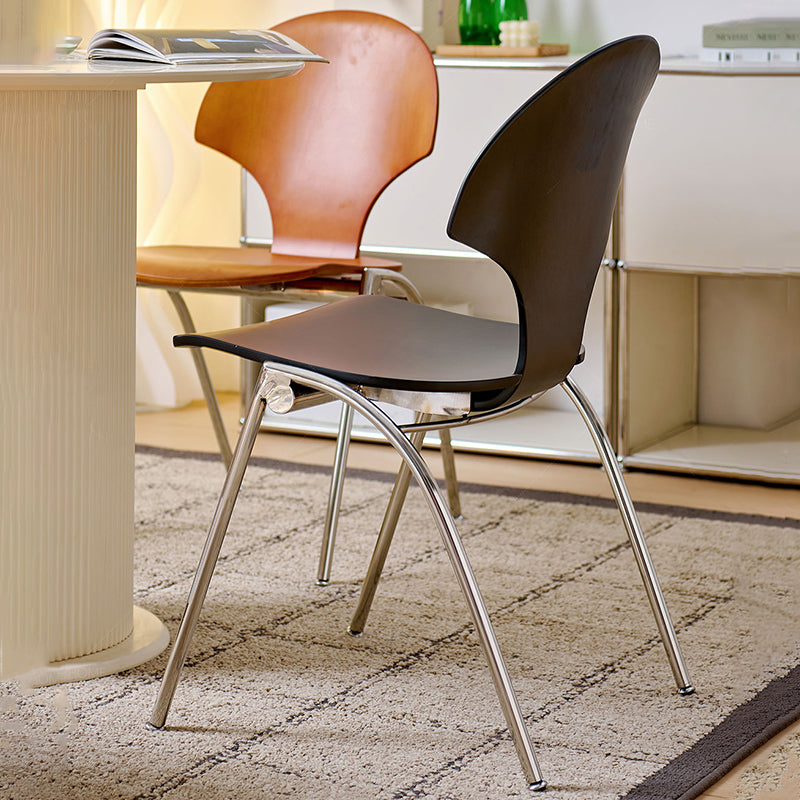 Traditional Vintage Ginkgo Leaves Shape Plywood Stainless Steel Faux Leather Dining Chair Backrest Armless For Dining Room Lumendat
