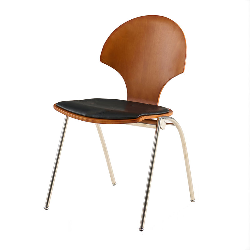 Traditional Vintage Ginkgo Leaves Shape Plywood Stainless Steel Faux Leather Dining Chair Backrest Armless For Dining Room Lumendat