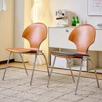 Traditional Vintage Ginkgo Leaves Shape Plywood Stainless Steel Faux Leather Dining Chair Backrest Armless For Dining Room Lumendat