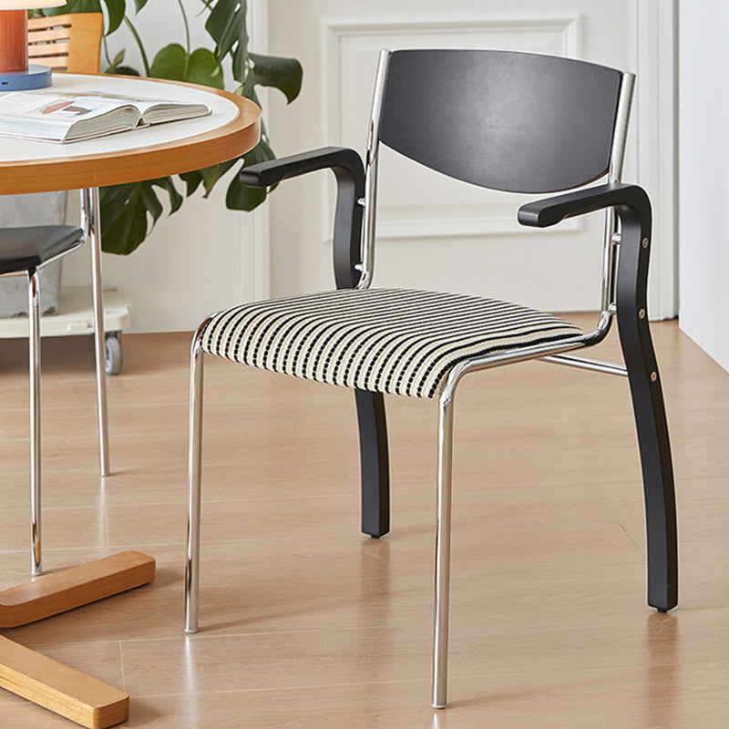 Contemporary Retro Rectangular Plywood Iron Fabric Dining Chair Backrest Armrest For Dining Room Lumendat