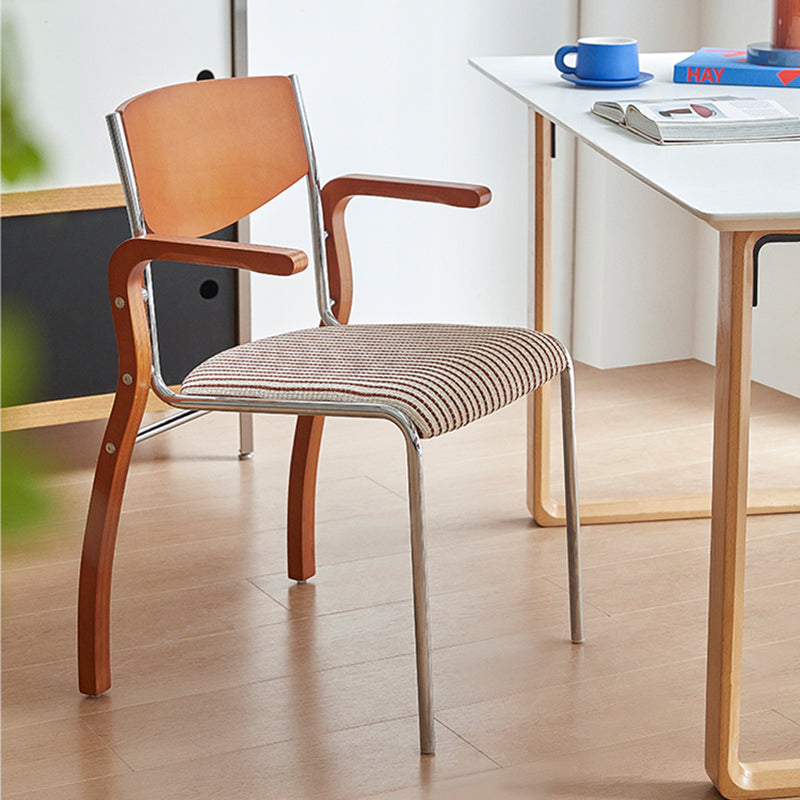 Contemporary Retro Rectangular Plywood Iron Fabric Dining Chair Backrest Armrest For Dining Room Lumendat