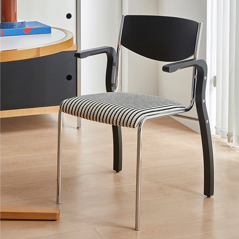 Contemporary Retro Rectangular Plywood Iron Fabric Dining Chair Backrest Armrest For Dining Room Lumendat