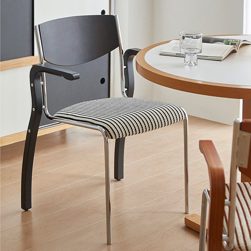 Contemporary Retro Rectangular Plywood Iron Fabric Dining Chair Backrest Armrest For Dining Room Lumendat