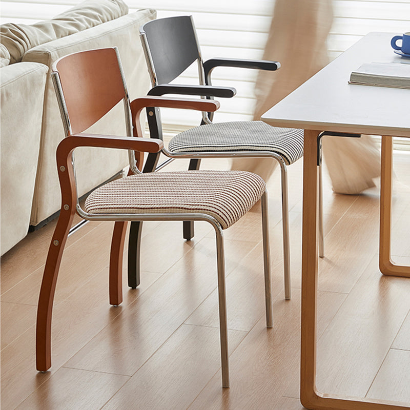 Contemporary Retro Rectangular Plywood Iron Fabric Dining Chair Backrest Armrest For Dining Room Lumendat