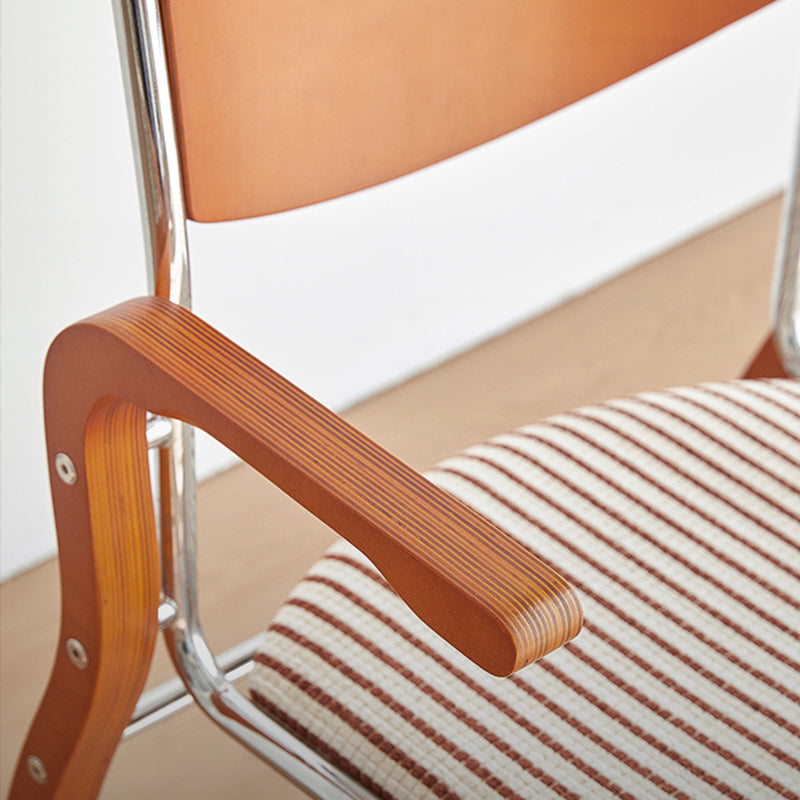 Contemporary Retro Rectangular Plywood Iron Fabric Dining Chair Backrest Armrest For Dining Room Lumendat