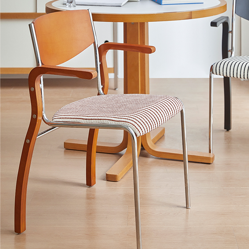 Contemporary Retro Rectangular Plywood Iron Fabric Dining Chair Backrest Armrest For Dining Room Lumendat
