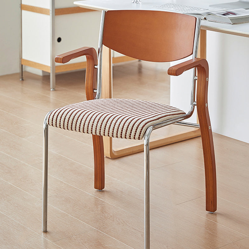 Contemporary Retro Rectangular Plywood Iron Fabric Dining Chair Backrest Armrest For Dining Room Lumendat