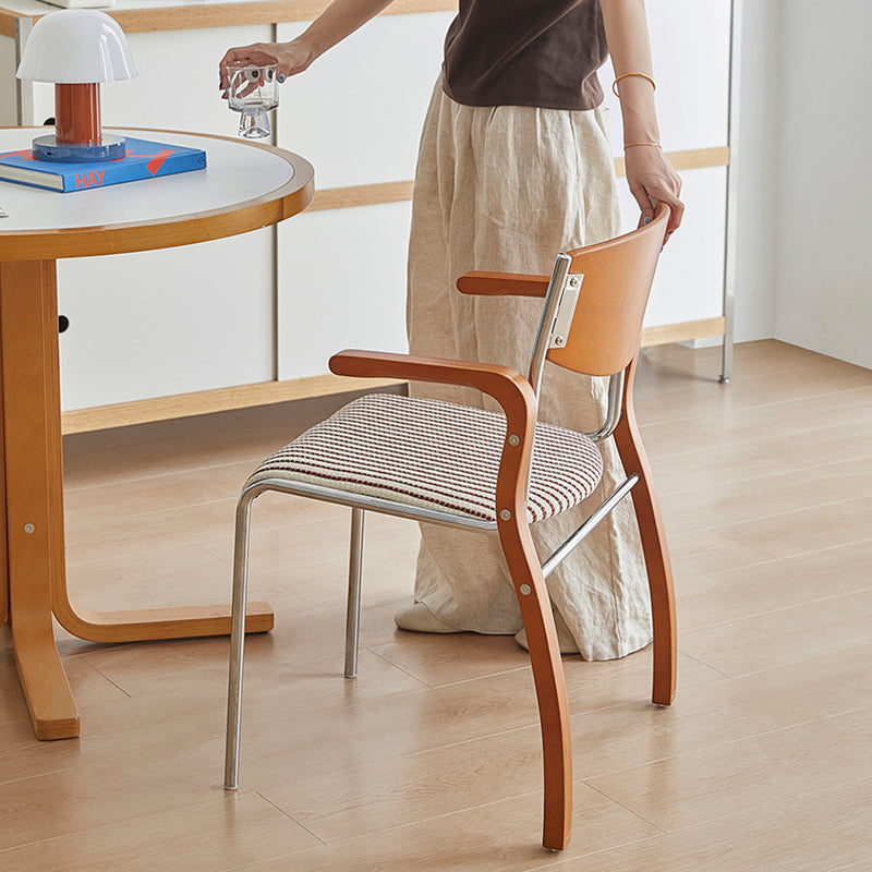 Contemporary Retro Rectangular Plywood Iron Fabric Dining Chair Backrest Armrest For Dining Room Lumendat