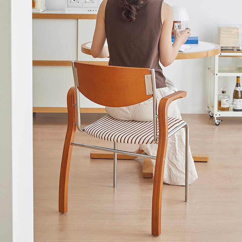 Contemporary Retro Rectangular Plywood Iron Fabric Dining Chair Backrest Armrest For Dining Room Lumendat