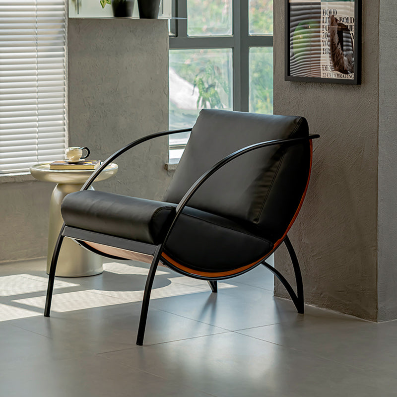 Contemporary Retro Curved Rectangular Plywood Iron Microfiber Leather Detachable Accent Chair Backrest Armrest For Living Room Lumendat
