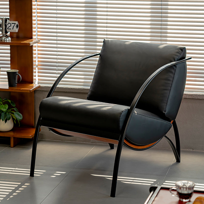 Contemporary Retro Curved Rectangular Plywood Iron Microfiber Leather Detachable Accent Chair Backrest Armrest For Living Room Lumendat