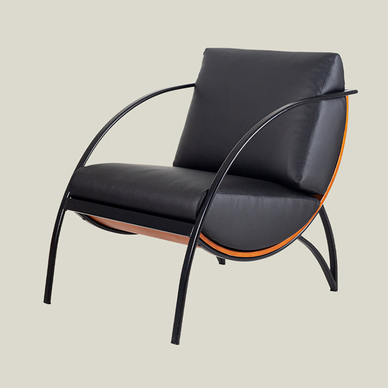 Contemporary Retro Curved Rectangular Plywood Iron Microfiber Leather Detachable Accent Chair Backrest Armrest For Living Room Lumendat