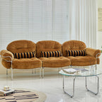 Traditional Vintage Arc Cloud Plywood Stainless Steel Chenille Cloud Cotton Down Feather Sofa 1/2/3-Seater For Living Room Lumendat