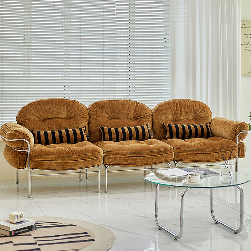 Traditional Vintage Arc Cloud Plywood Stainless Steel Chenille Cloud Cotton Down Feather Sofa 1/2/3-Seater For Living Room Lumendat