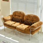 Traditional Vintage Arc Cloud Plywood Stainless Steel Chenille Cloud Cotton Down Feather Sofa 1/2/3-Seater For Living Room Lumendat