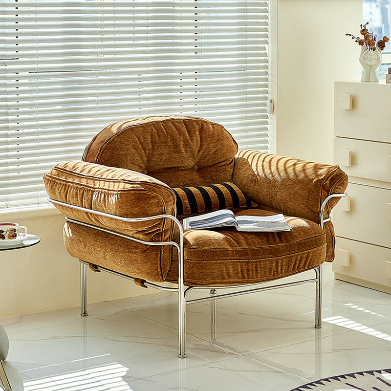Traditional Vintage Arc Cloud Plywood Stainless Steel Chenille Cloud Cotton Down Feather Sofa 1/2/3-Seater For Living Room Lumendat
