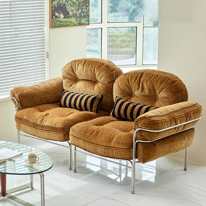 Traditional Vintage Arc Cloud Plywood Stainless Steel Chenille Cloud Cotton Down Feather Sofa 1/2/3-Seater For Living Room Lumendat