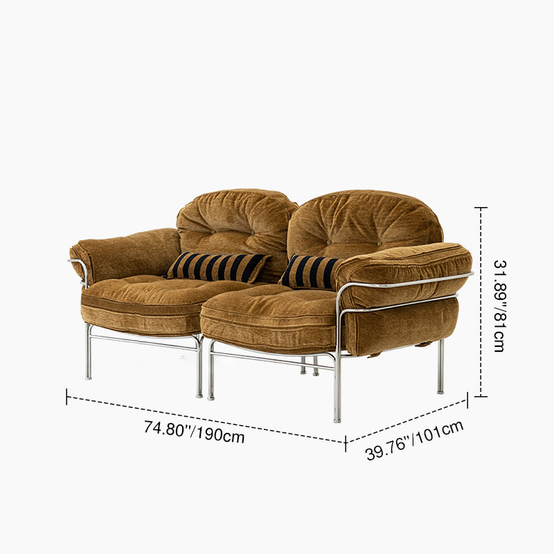 Traditional Vintage Arc Cloud Plywood Stainless Steel Chenille Cloud Cotton Down Feather Sofa 1/2/3-Seater For Living Room Lumendat