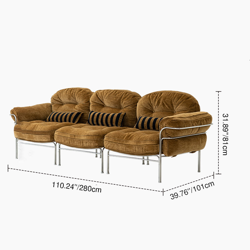 Traditional Vintage Arc Cloud Plywood Stainless Steel Chenille Cloud Cotton Down Feather Sofa 1/2/3-Seater For Living Room Lumendat