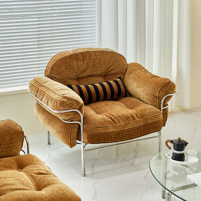 Traditional Vintage Arc Cloud Plywood Stainless Steel Chenille Cloud Cotton Down Feather Sofa 1/2/3-Seater For Living Room Lumendat