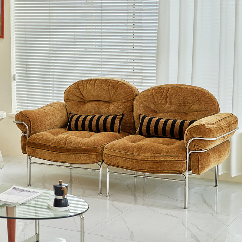 Traditional Vintage Arc Cloud Plywood Stainless Steel Chenille Cloud Cotton Down Feather Sofa 1/2/3-Seater For Living Room Lumendat