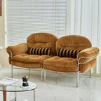 Traditional Vintage Arc Cloud Plywood Stainless Steel Chenille Cloud Cotton Down Feather Sofa 1/2/3-Seater For Living Room Lumendat
