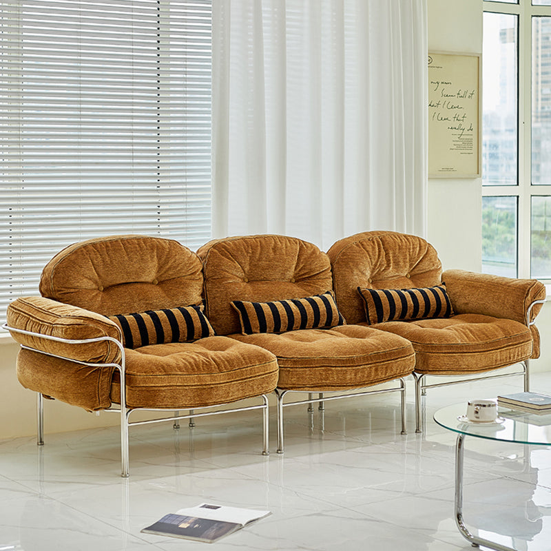 Traditional Vintage Arc Cloud Plywood Stainless Steel Chenille Cloud Cotton Down Feather Sofa 1/2/3-Seater For Living Room Lumendat