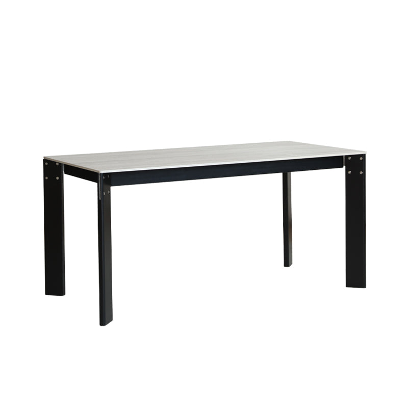 Modern Minimalist Rectangular Travertine Stone Rock Slab & Solid Bench Wood Iron Dining Table For 4-6 Seats Lumendat