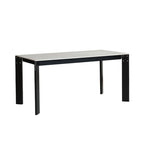 Modern Minimalist Rectangular Travertine Stone Rock Slab & Solid Bench Wood Iron Dining Table For 4-6 Seats Lumendat