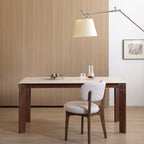 Modern Minimalist Rectangular Travertine Stone Rock Slab & Solid Bench Wood Iron Dining Table For 4-6 Seats Lumendat