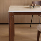 Modern Minimalist Rectangular Travertine Stone Rock Slab & Solid Bench Wood Iron Dining Table For 4-6 Seats Lumendat