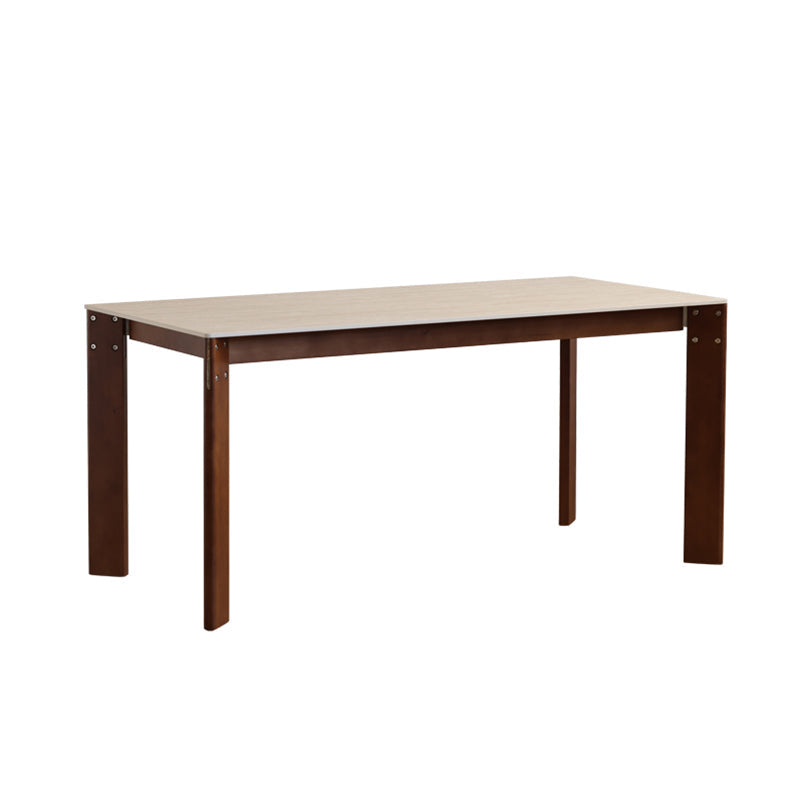 Modern Minimalist Rectangular Travertine Stone Rock Slab & Solid Bench Wood Iron Dining Table For 4-6 Seats Lumendat