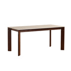 Modern Minimalist Rectangular Travertine Stone Rock Slab & Solid Bench Wood Iron Dining Table For 4-6 Seats Lumendat