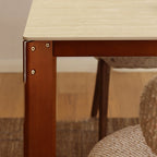 Modern Minimalist Rectangular Travertine Stone Rock Slab & Solid Bench Wood Iron Dining Table For 4-6 Seats Lumendat