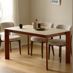 Modern Minimalist Rectangular Travertine Stone Rock Slab & Solid Bench Wood Iron Dining Table For 4-6 Seats Lumendat